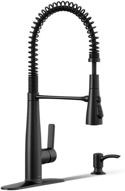 KOHLER K-REC22745-SD-BL Semi-Professional Kitchen Sink Faucets with Soap Dispenser, Commercial Kitchen Faucets with Pull Down Sprayer, Matte Black